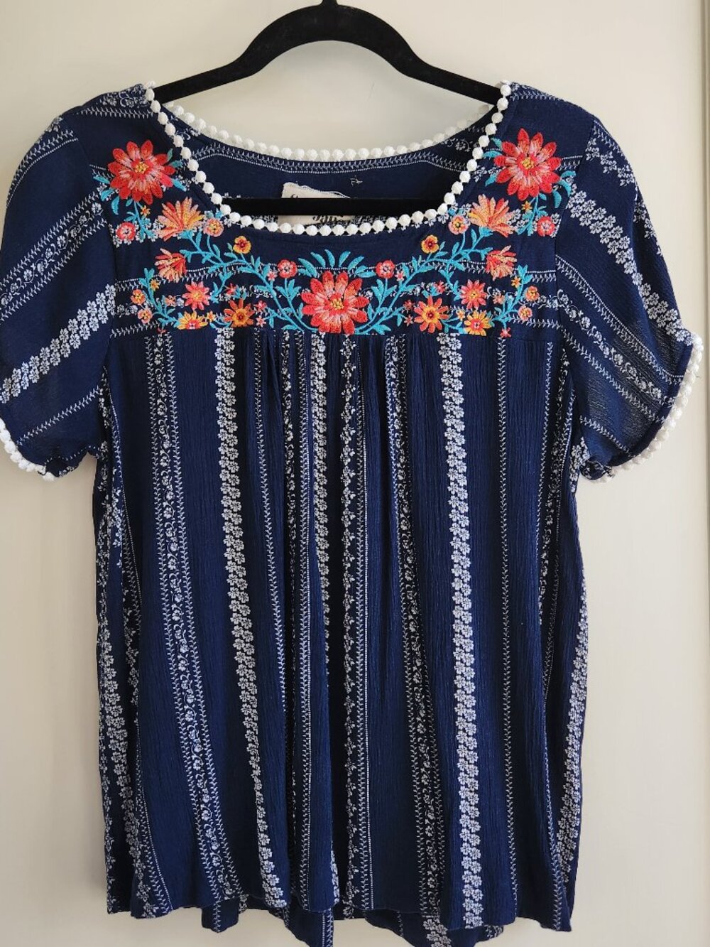 Savanna Jane Embroidered Boho Top Small Navy Floral